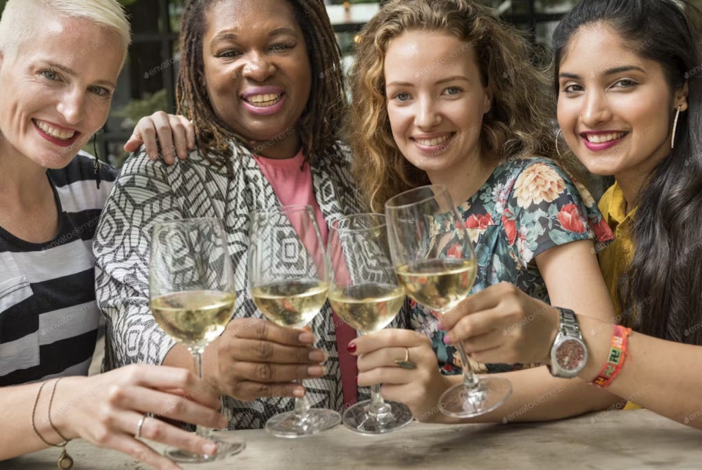 women communicating over a glass of wine