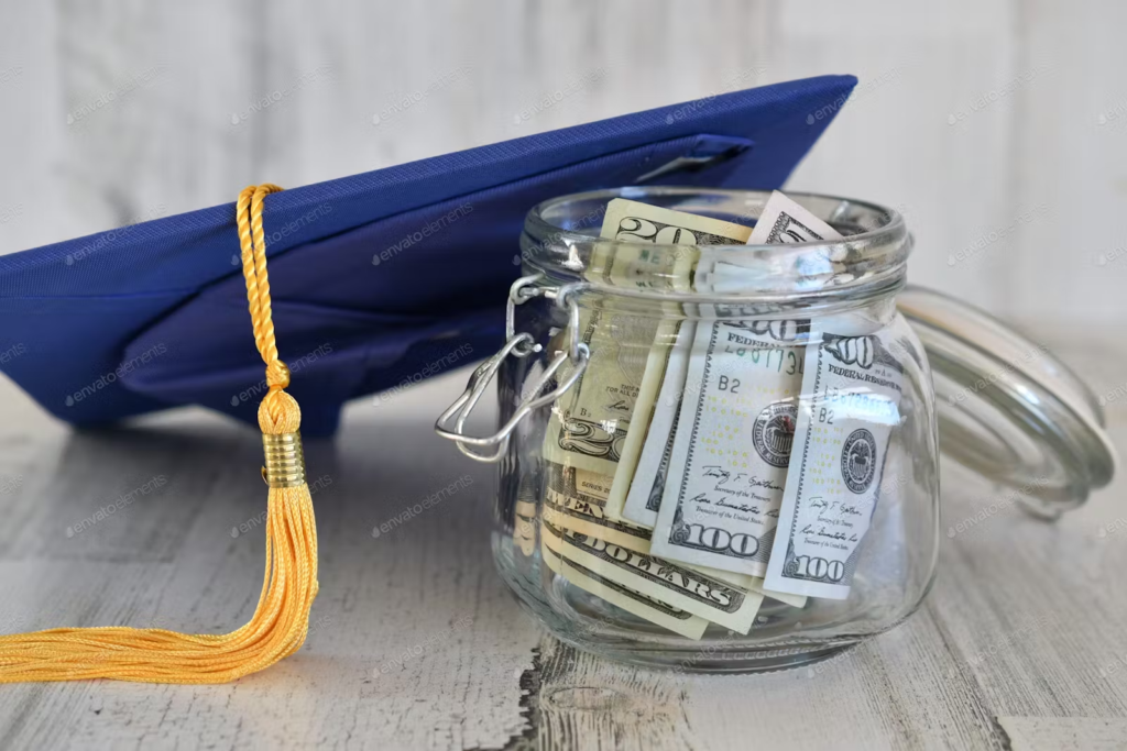 graduation cap and money