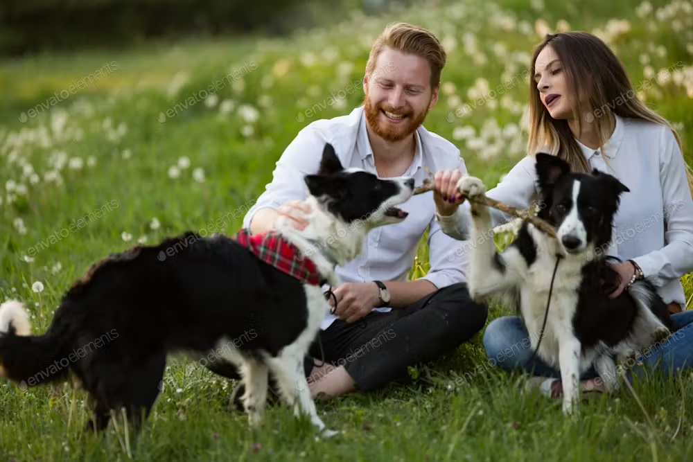 couple at park with their dogs
