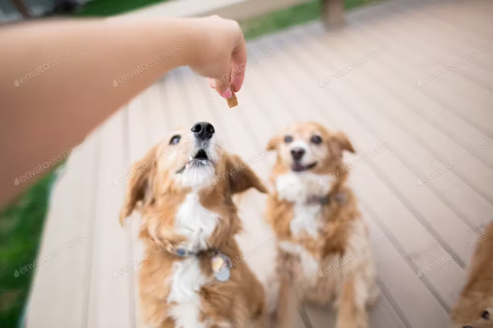 dogs getting treats.